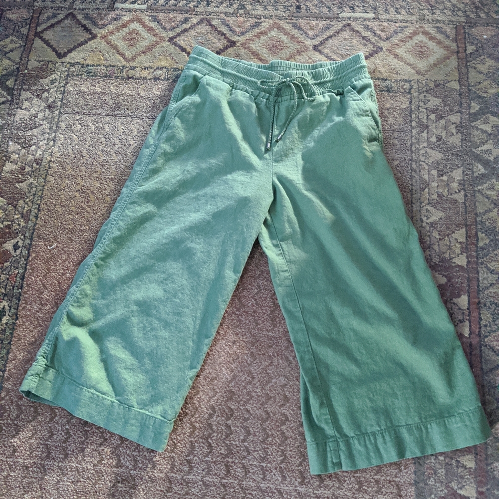 Linen blend wide leg crop pants